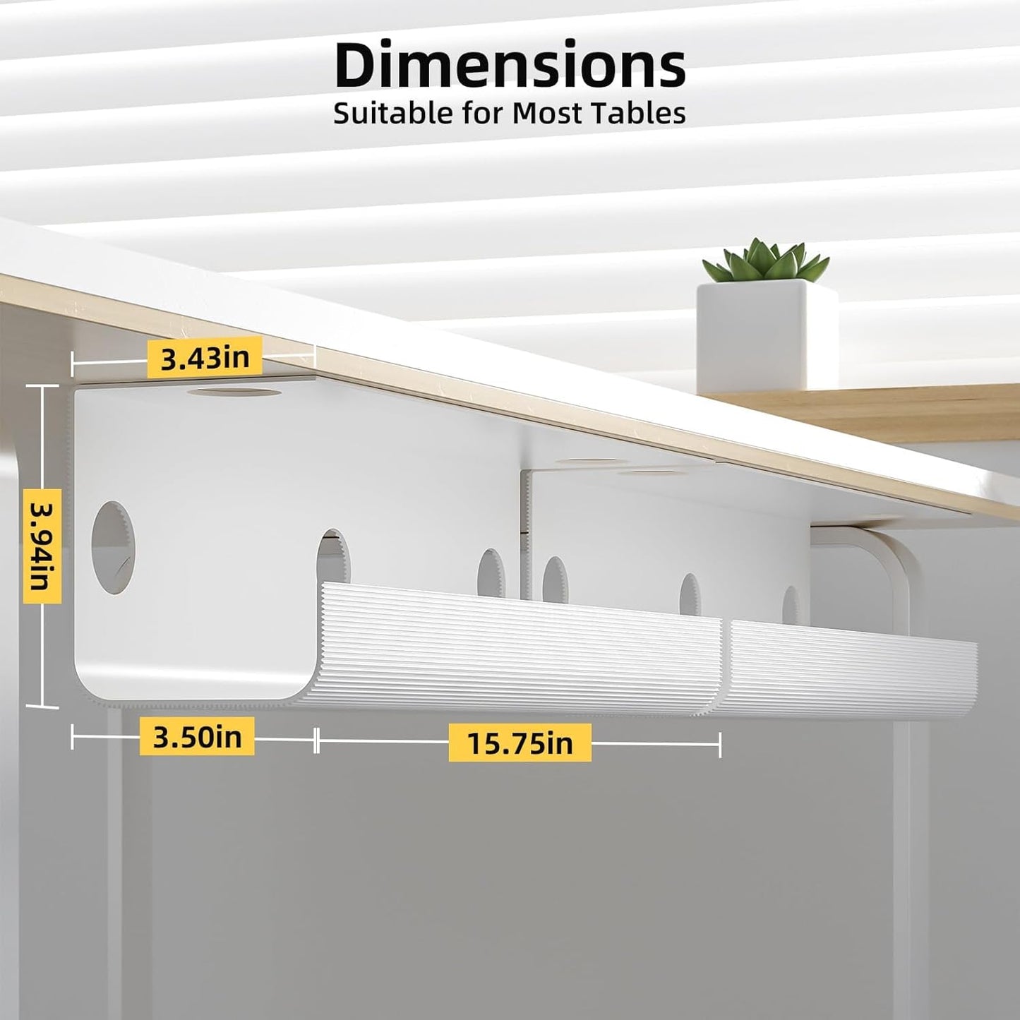 YECAYE Large Under Desk Cable Management,Easy Install Cable Management Under Desk with 4 Cord Holders & 6 Ties,Child & Pet-Safe Cord Hider,Wire Organizer,Wire Cover Tray,White
