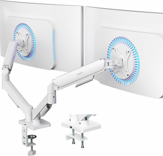 VIVO Dual Monitor up to 32 inches and 19.8 lbs per Screen, Mechanical Arm Desk Mount, Articulating Counterbalance, VESA Stand, Classic, White STAND-V002OW
