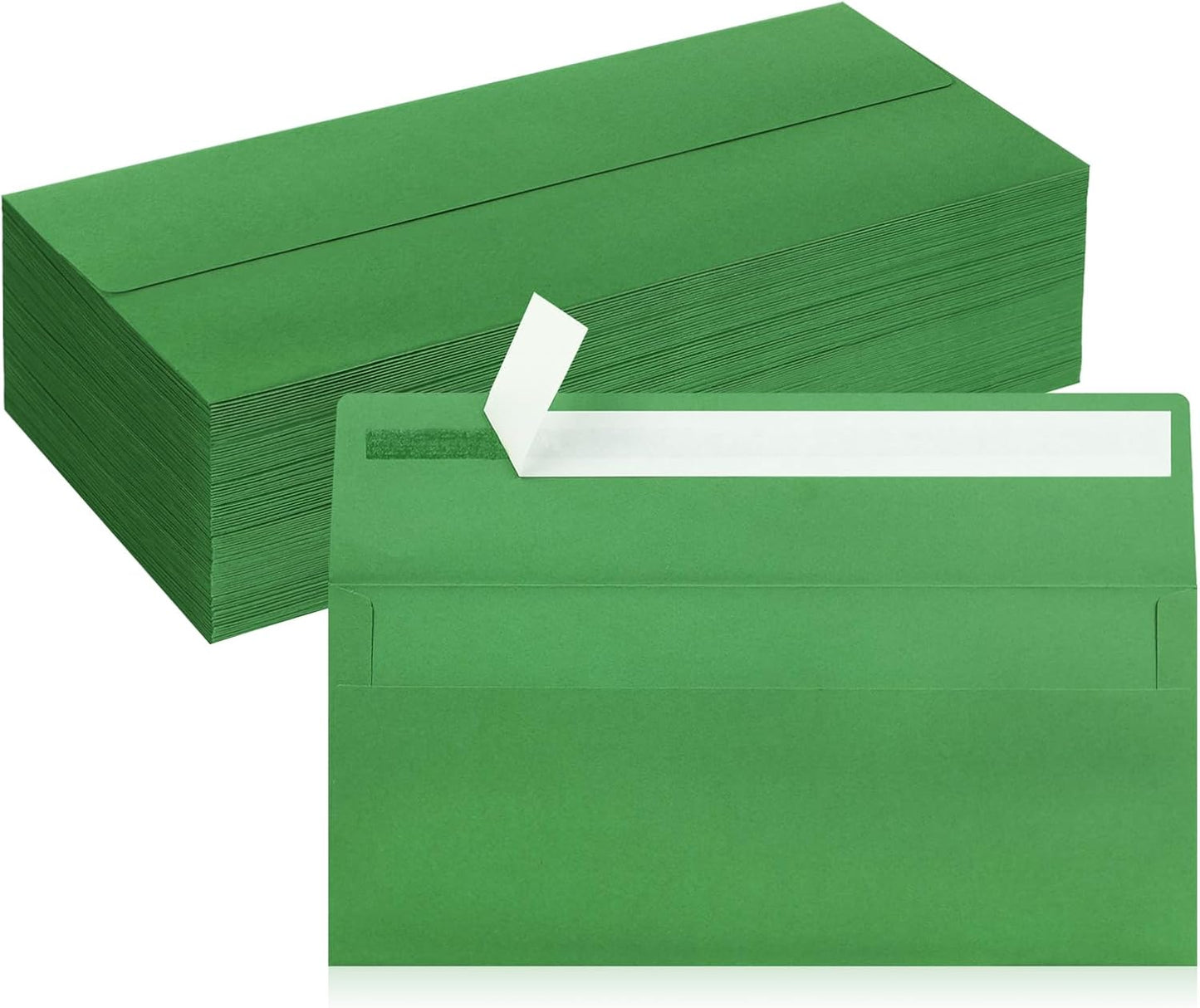 100 Pack #10 Business Envelopes, Green Standard Envelopes Self Seal, Letter Size Mailing Envelopes for Checks Letters Invoices Statements Birthday Graduation Wedding, 4 1/8 x 9 1/2 Inch