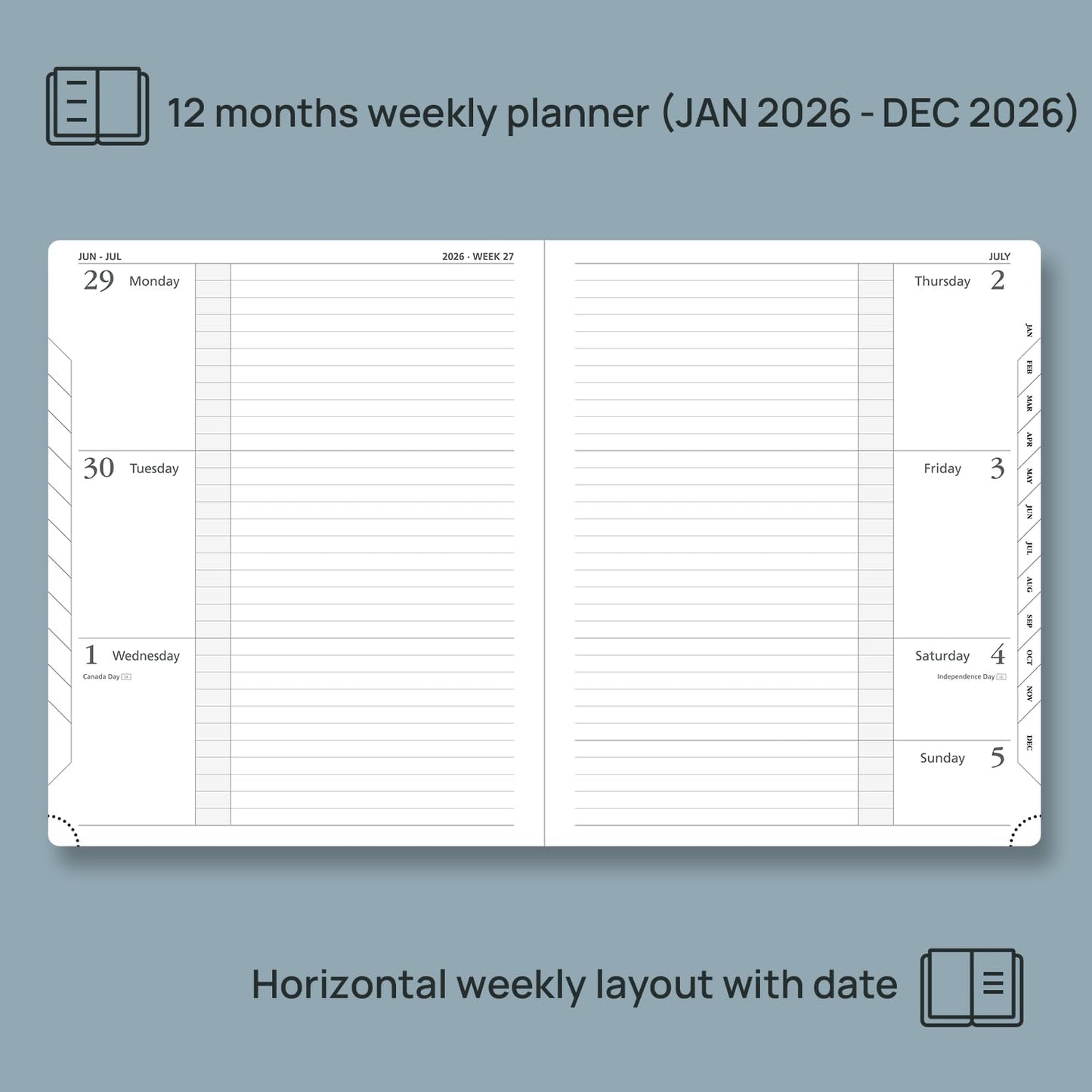 POPRUN Weekly Planner 2026 Calendar (Large 8.5" x 10.5") 12 Months Notebook with Horizontal Layout, Leather Hardcover, Inner Pocket, 100GSM Thick Paper, Pen Holder - Midnight Green