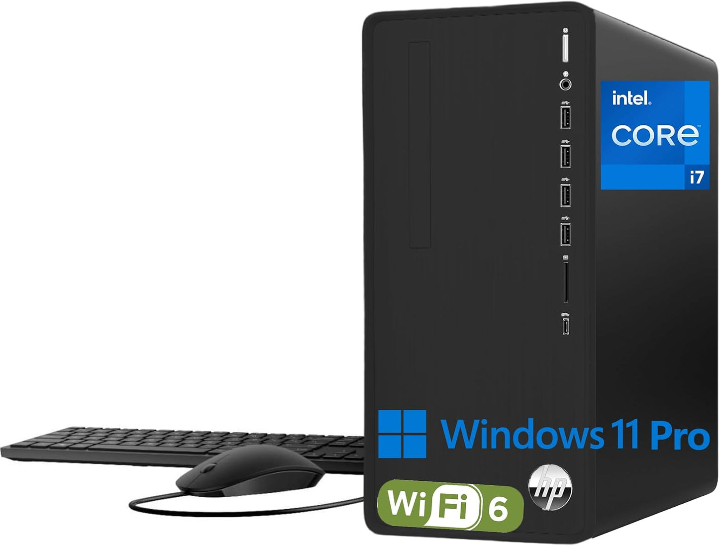 HP Pavilion Tower Desktop Computer, Intel 8-Core i7-10700F up to 4.8GHz, 64GB DDR4 RAM, 4TB PCIe SSD, GeForce GT 610 2GB, WiFi 6, Bluetooth, RJ-45, Type-C, KB & Mouse, Black, Windows 11 Pro, Tichang