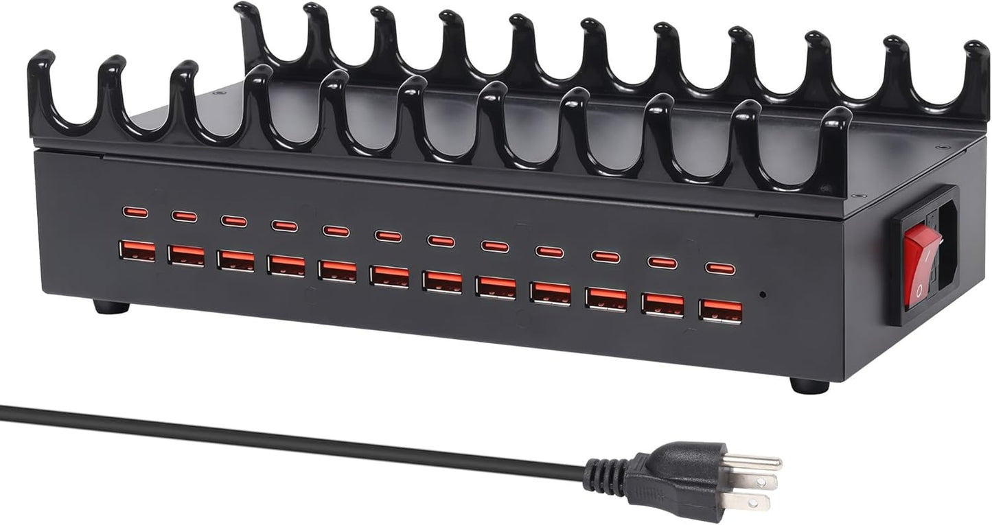300W Charging Station for Multiple Devices - 24 Ports USB Fast Charging Station with Smart Power Delivery - Kindle, Phone, Tablet Charger Station for Home, Office, School