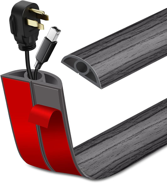 Floor Cord Cover Self Adhesive Cord Hider Floor Extension Cord Covers for Floor Power Cord Protector Cable Management Prevent Cable Trips Cable Cavity 0.32" W x 0.32" H (Deep Grey Wood, 3.3Ft)