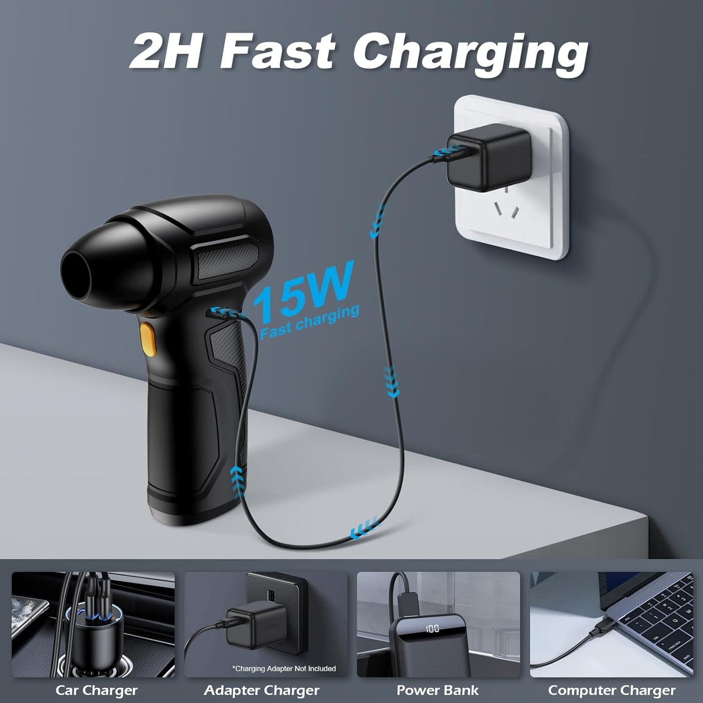 Compressed Air Duster - 200,000RPM Electric Air Duster, Canned Air Blower Alternative for PC, Keyboard, Building Toys, Campfire, Leaf, Home Cleaning (Yellow)