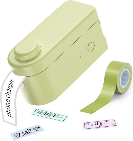 Makeid L1 HD Label Maker Machine with Tape, Portable & Rechargeable Label Makers Compatible with 9 12 16mm Waterproof Tape, Mini Bluetooth Labeler for Organizing Office Home School, 300DPI Green Tape