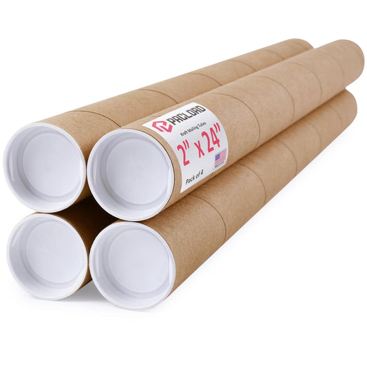 2" x 24" Reinforced Kraft Paper Mailing Tubes, Pack of 4 Tubes with 2 Caps Each – USPS Approved Poster Tube – Made in USA Cardboard Tube for Shipping and Storing Posters, Prints, Artwork, or Documents
