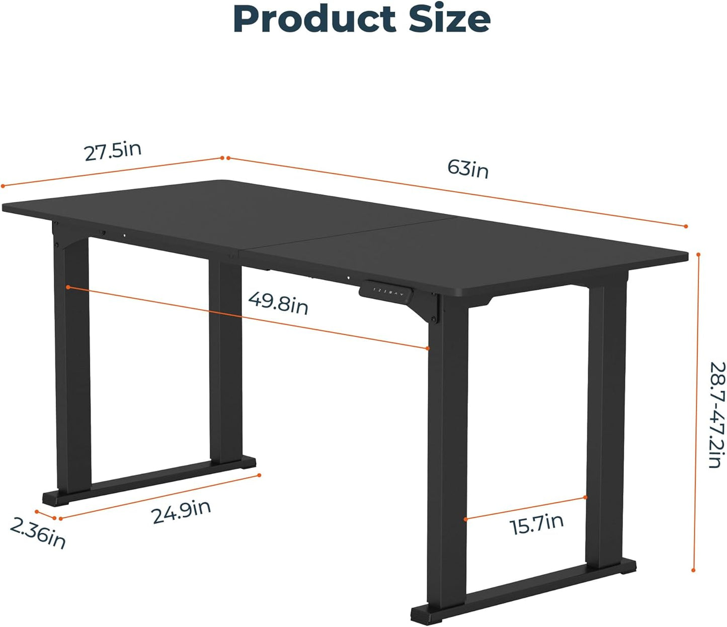 4 Legs Standing Desk, Large 63x28 Inches Electric Adjustable Height Desks with Splice Board, Stand Up DesksHome Office Computer Workstation, Black