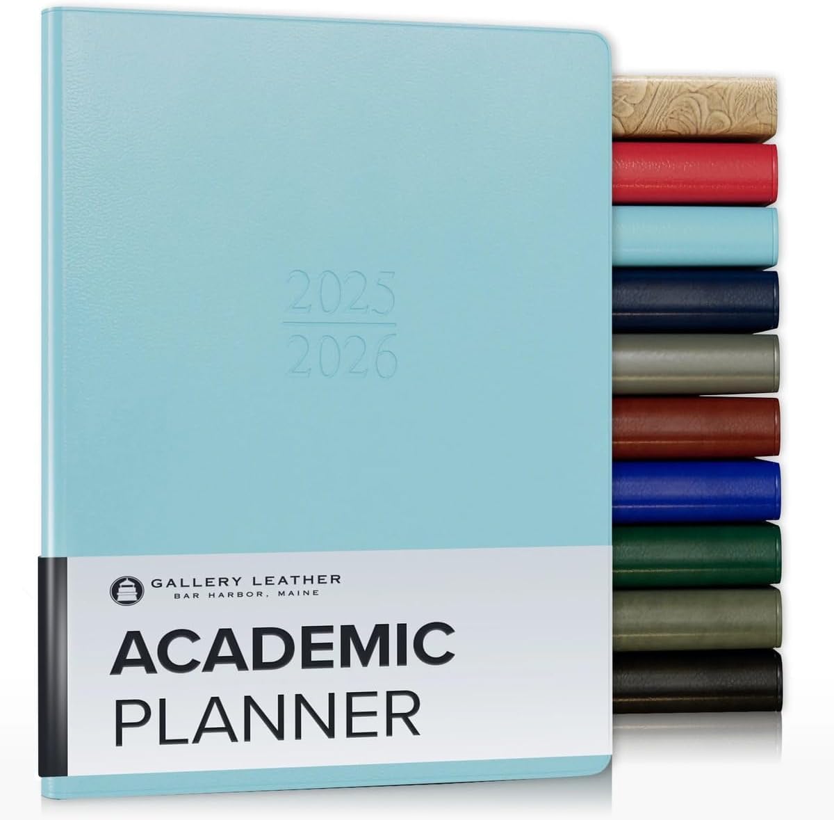 Gallery Leather Academic Planner 2025-2026, Teacher and Student Weekly Monthly Planner, Elegantly Bound Calendar with Gold-Gilded Page Edges, 18 Months - Caribbean Aqua - 9x7"