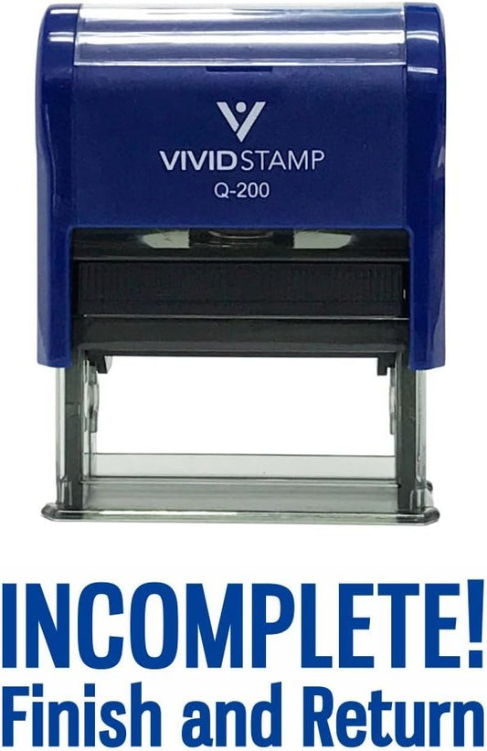 Incomplete Finish and Return Teacher Self Inking Rubber Stamp (Blue Ink) - Medium 2 Pack
