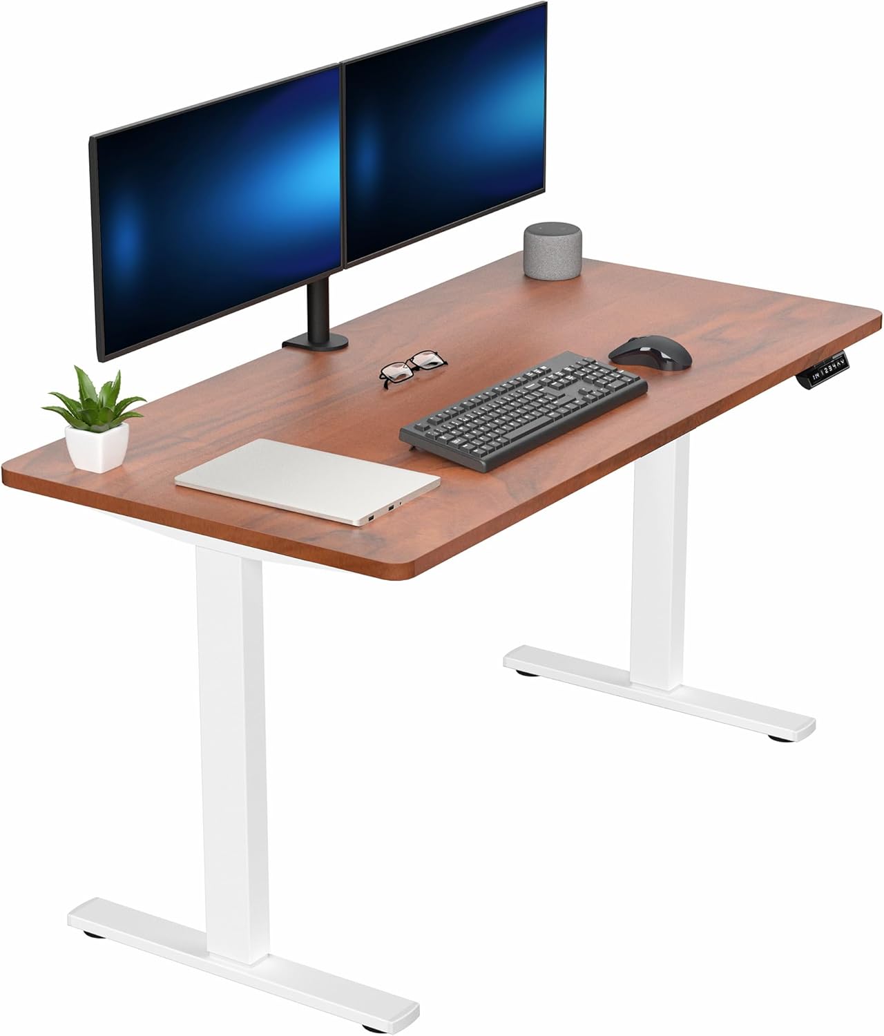 VIVO Electric 55 x 28 in Standing Desk, Memory Height Adjustment, 1B Series, One-Piece Dark Walnut Top, White Frame, DESK-KIT-1W55D