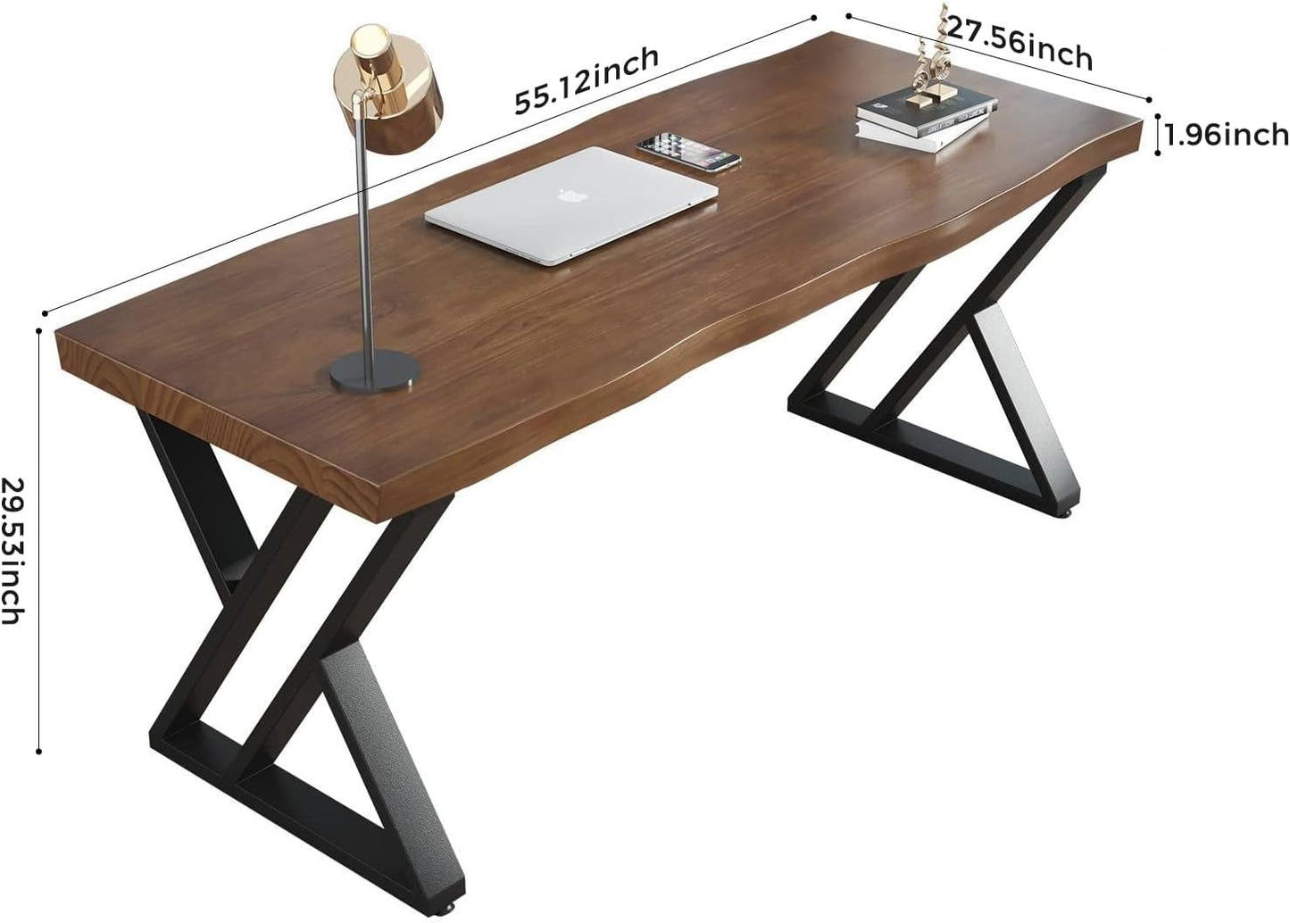 Rustic Style Solid Wood 55-inch Computer Desk - Large Office Desk for Home Office, Modern and Simple Design, Ideal for Study, Writing, Dining