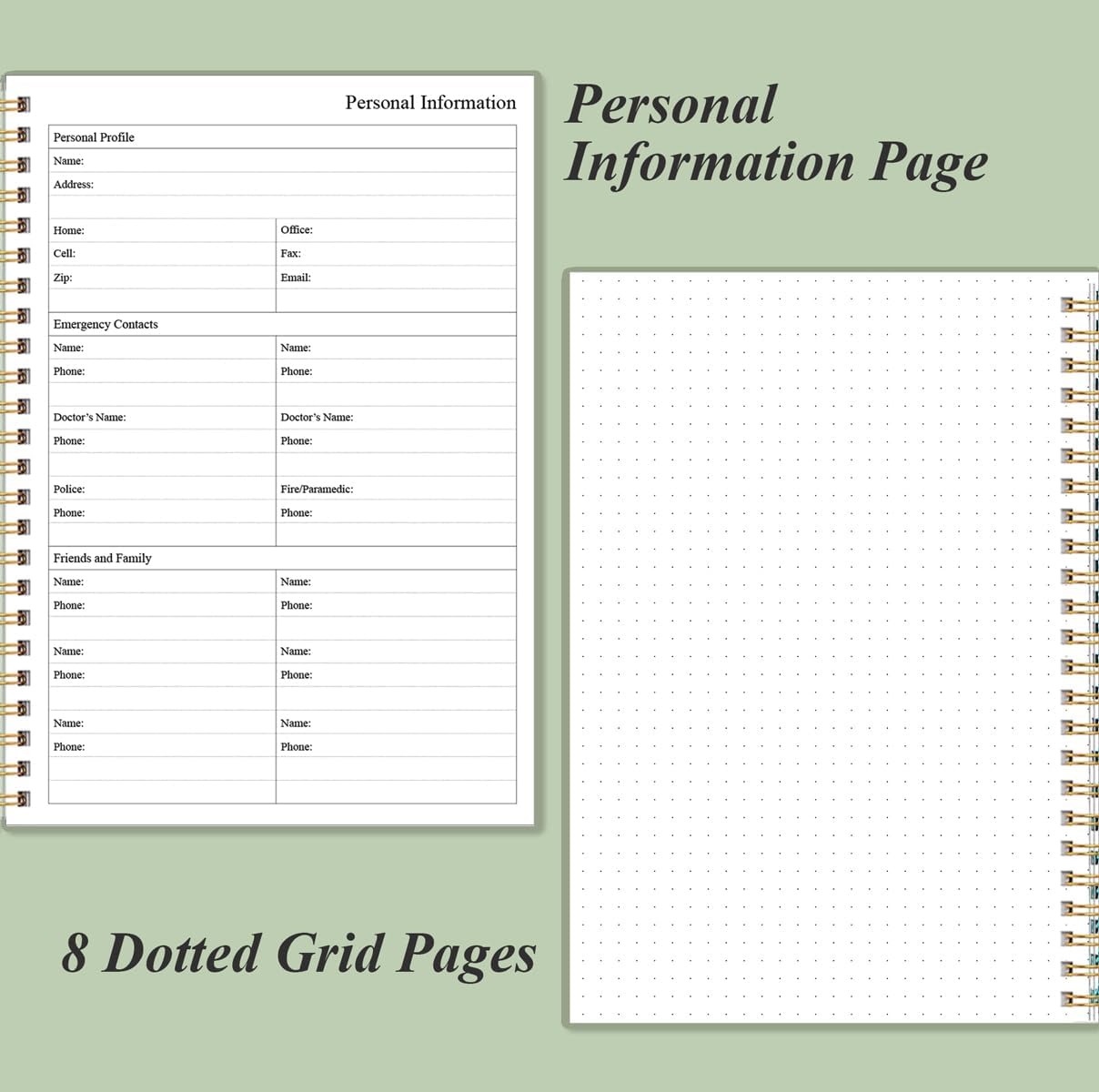 Daily Planner Undated - B5 To Do List Notebook Hourly Schedules, Spiral Appointment Planner for Women and Men, PVC Hardcover, Inner Pocket, Elastic Closure, 7" x 10", Green