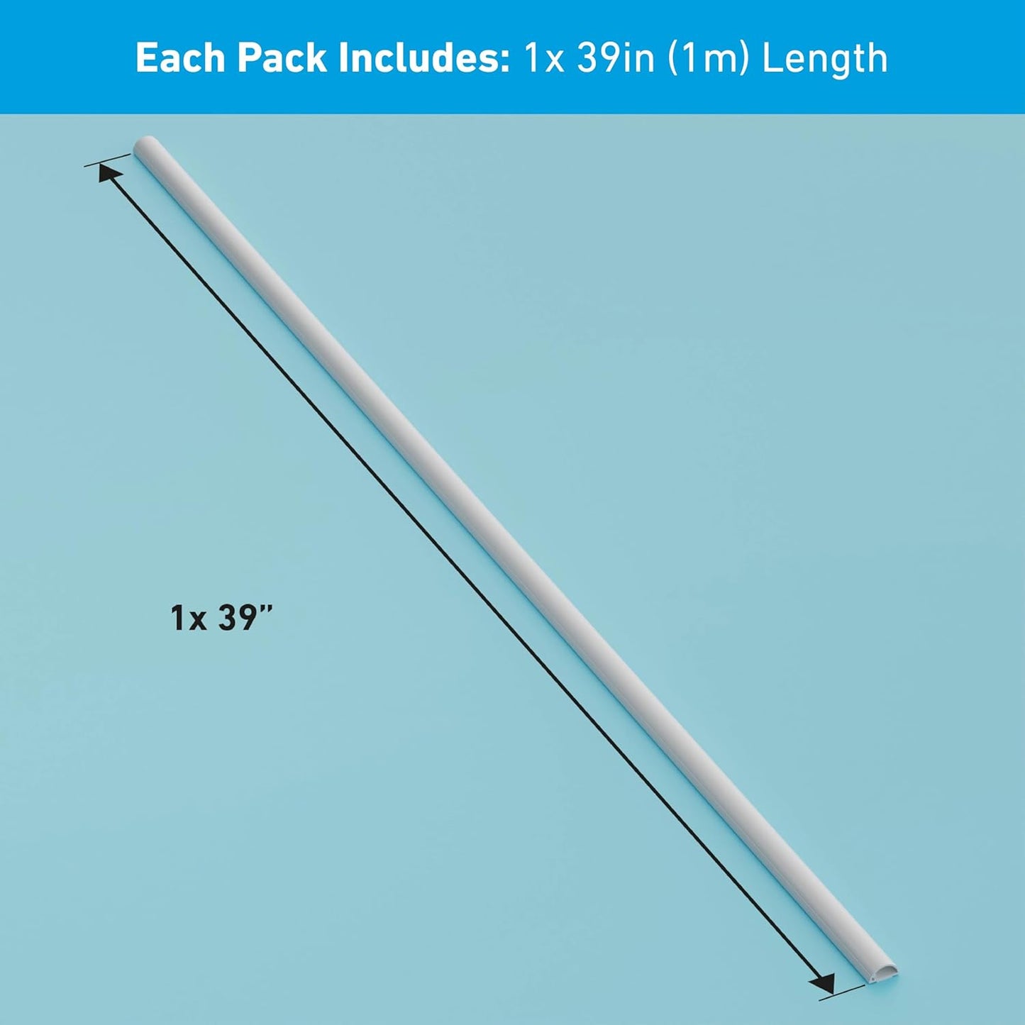 D-Line Half Round Cord Hider, Patented Cable Cover, Hide TV Wall Mount Wires, Raceway for Cords, Decorative Wire Covers, Paintable, Adhesive Cable Concealer, 1x 0.78in W x 0.39in H x 39in L,White