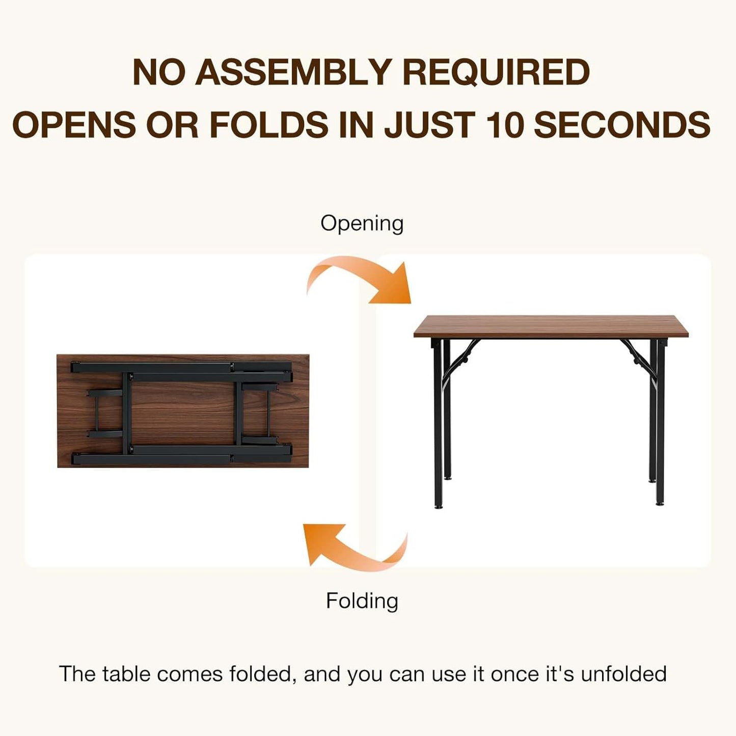 TEMI Small Computer Desk Folding Table - 43.3" Foldable Office Desk, No Assembly, Perfect for Small Spaces in Bedroom, Dorm, or Apartment, Portable Mini Desk or Study Table with Compact Design, Walnut