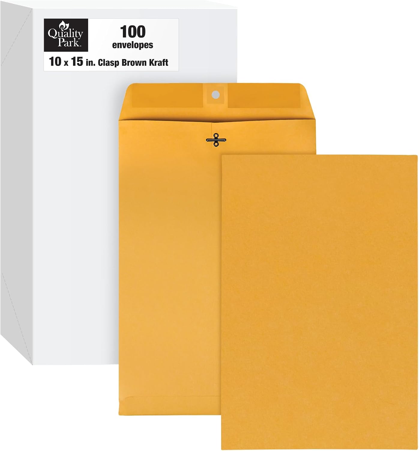 Quality Park 10 x 15 Clasp Envelopes, Clasp and Gummed Closures for Storing or Mailing, Heavy-Duty 32 lb Kraft Paper, 100 per Box (QUA37798)