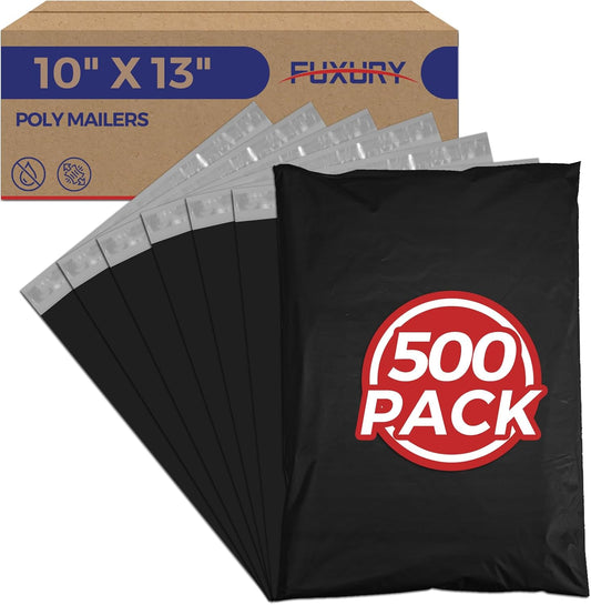 Fuxury 500Pcs Poly Mailers 10x13 Inch,Shipping Bags Bulk for Clothes,Strong Adhesive Shipping Envelopes for Small Business,Self Seal Mailing Bags,Black