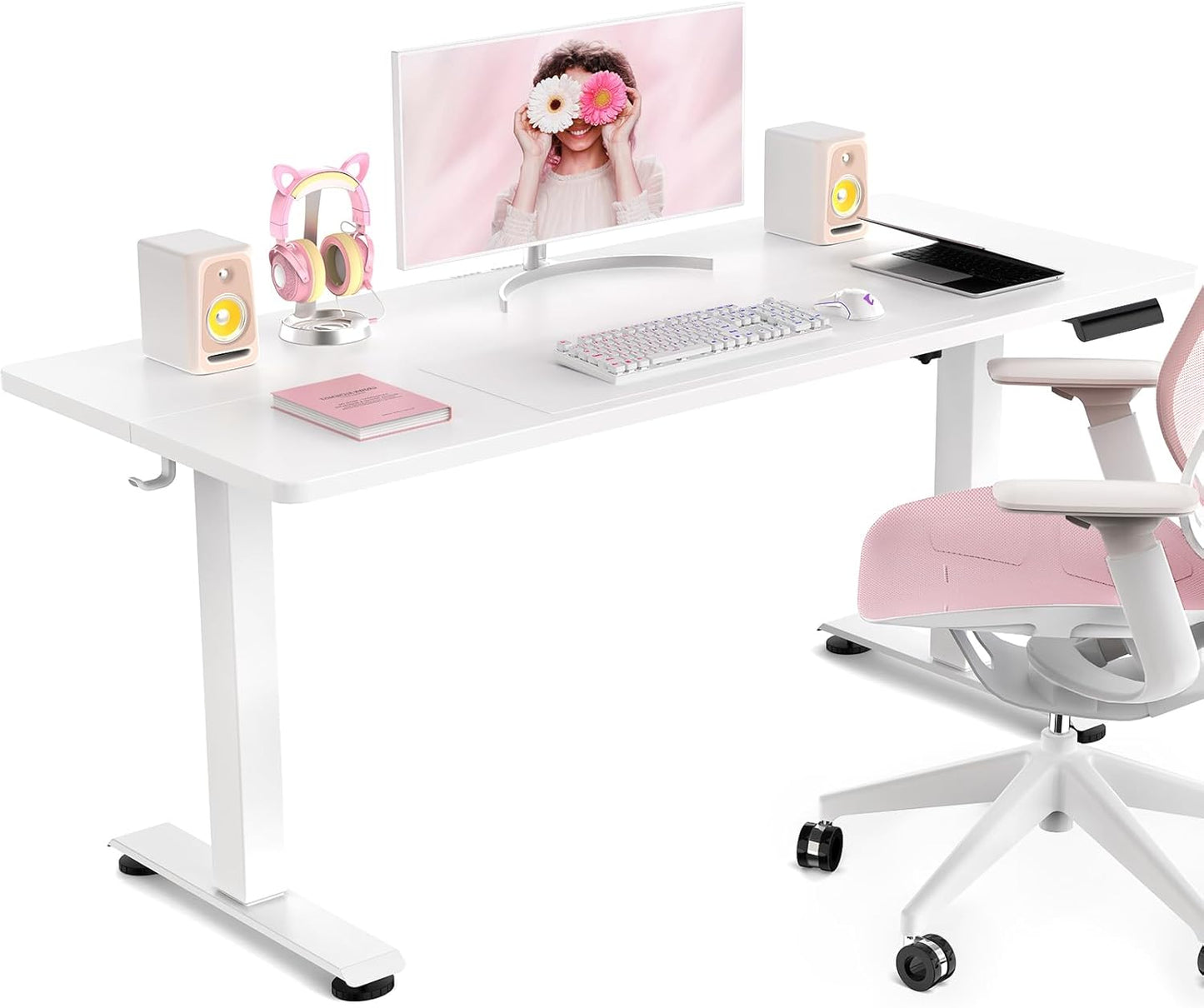 Veken 47.2 Inch Large Electric Standing Desk, 4 Memory Heights Adjustable,Sit to Stand Up, Work Home Office Computer Table for Study, Walking Pad, Writing, and Games, Wooden Desktop Desks, White