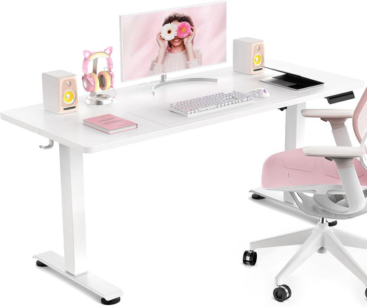 Veken 47.2 Inch Large Electric Standing Desk, 4 Memory Heights Adjustable,Sit to Stand Up, Work Home Office Computer Table for Study, Walking Pad, Writing, and Games, Wooden Desktop Desks, White