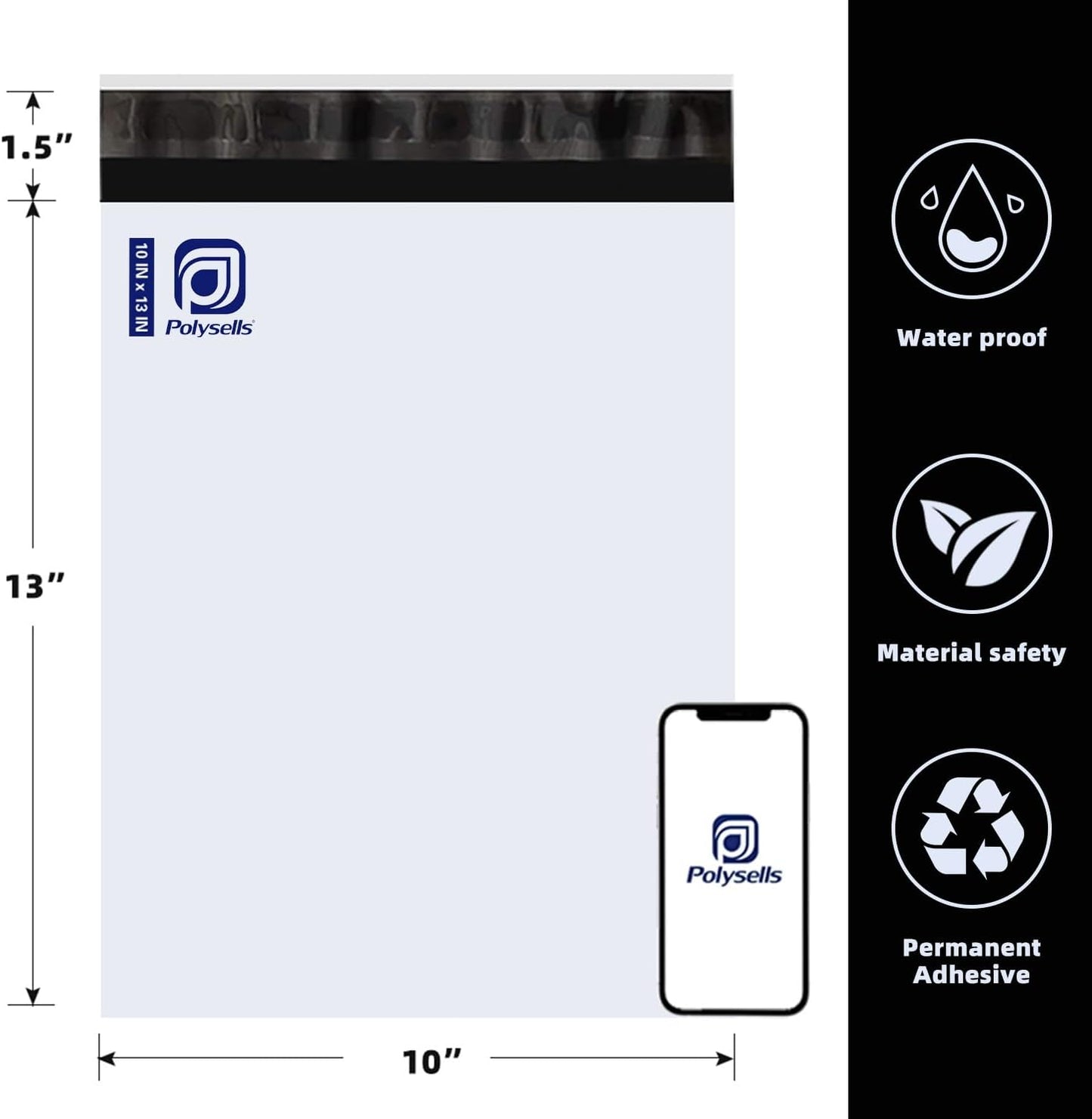 POLYSELLS 1000 Pcs 10x13 Inch White Poly Mailers Shipping Envelopes, Strong Adhesive Sealing, Waterproof, and Tear-resistant Postal Mailing Bags for Clothing, Books, and Accessories