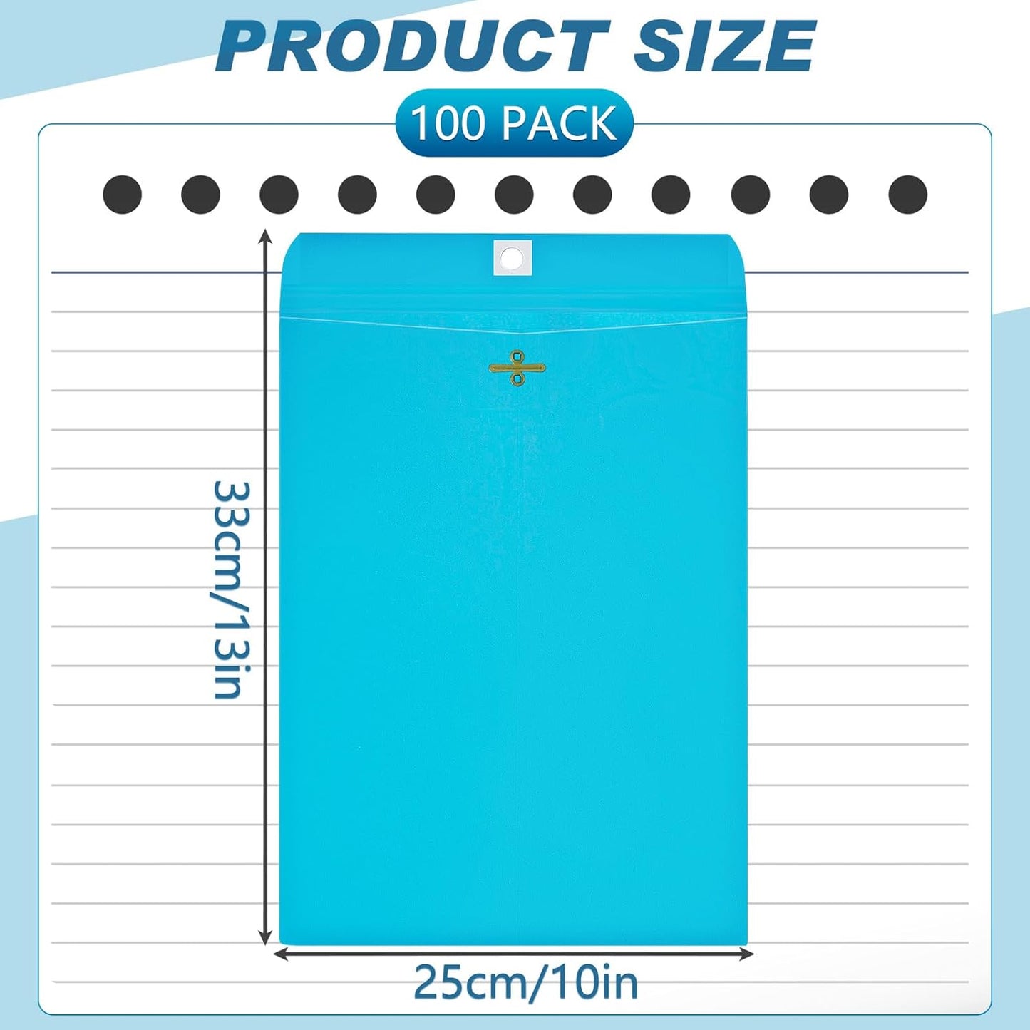 Geyee 100 Pcs Clasp Manilla Envelopes 10 x 13 Inch Gummed Colored Envelopes for Storing or Mailing for Home Office Business Supplies(Lake Blue)