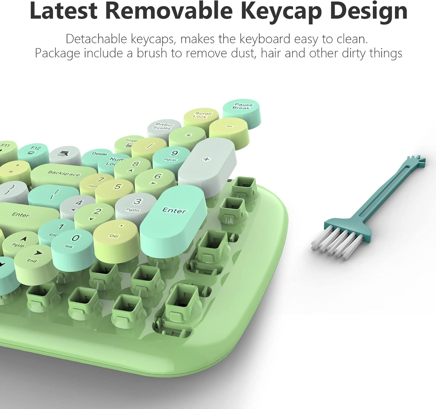 MOFII Wireless Keyboard and Mouse Combo, 2.4GHz Retro Typewriter Keyboard and Cute Mouse for Computer PC Desktops Laptop Windows(Green Mix)