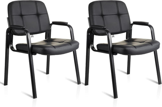CLATINA Waiting Room Guest Chair with Bonded Leather Padded Arm Rest for Office Reception and Conference Desk Black 2 Pack