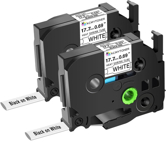 HSE241 HSE-241 HS-241 Heat Shrink Tubes Label Tape 3/4" (17.7mm) x 4.92 ft Compatible for PTD400 D600 PTH300 PTE300 PTE500 PT-E550W E800W PTP700 PTP750WVP, Black on White, 2 Pack