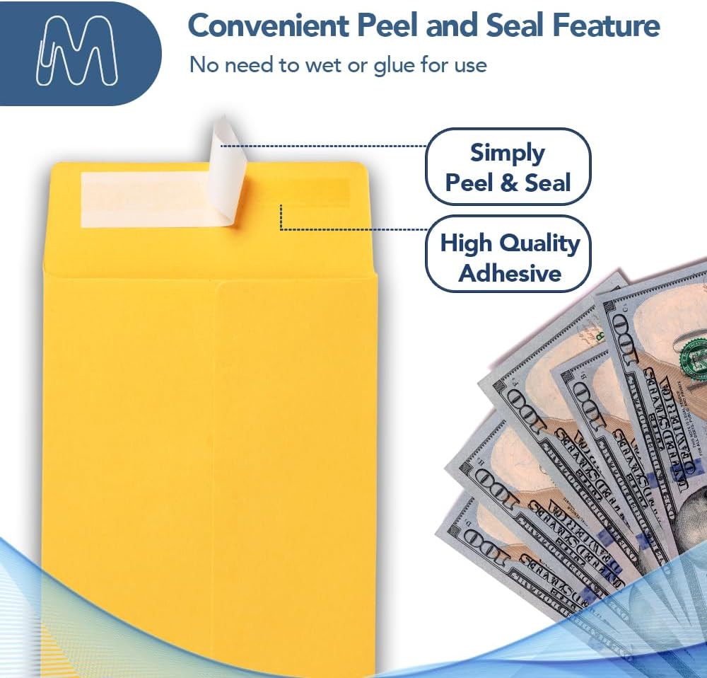 MOS #7 Gold Coin Envelopes 3.5 x 6.5 Inch 120 Pack — Self-Seal Yellow Money Envelopes for Cash, Budgeting, Savings Challenges, Seed Storage, Small Parts