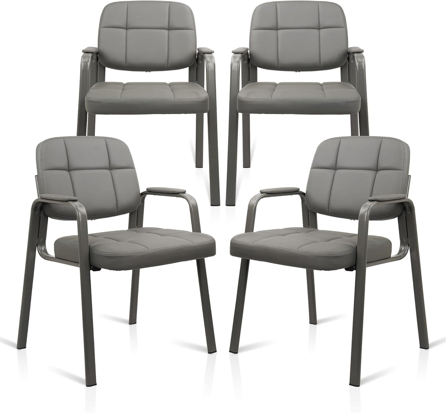 CLATINA Waiting Room Guest Chair with Bonded Leather Padded Arm Rest for Office Reception and Conference Desk(Grey 4 Pack)