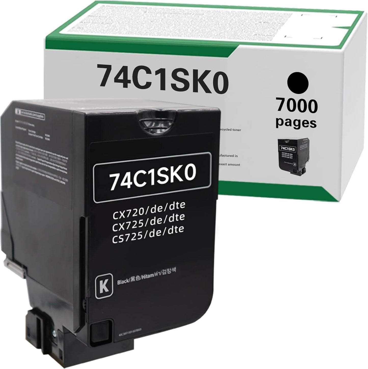 74C1SK0 7000 Pages High Yield Toner Cartridge Compatible for Lexmark 74C1S for Lexmark 74C1SK0 for CS725 CX725 CS720 CS720de CS725de CX725de Laser Printer (1BK, 1-Pack)