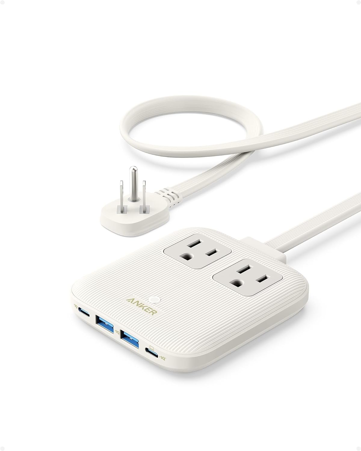 Anker Nano Charging Station(67W Max), 6-in-1 USB-C Power Strip for iPhone 16/15&MacBook, with Flat Plug and 5ft Thin Undetachable Extension Cord, 2 AC Outlet, 4 USB Ports, 2 USB-C,for Home & Office