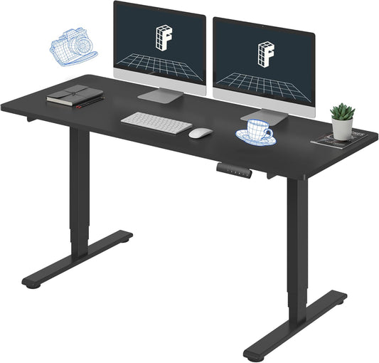 FLEXISPOT E6 Essential Standing Desk 3 Stages Dual Motor Electric 60x24 Inch Whole-Piece Board Height Adjustable Electric Sit Stand Desk(Black Frame + Black Desktop, 2 Packages)
