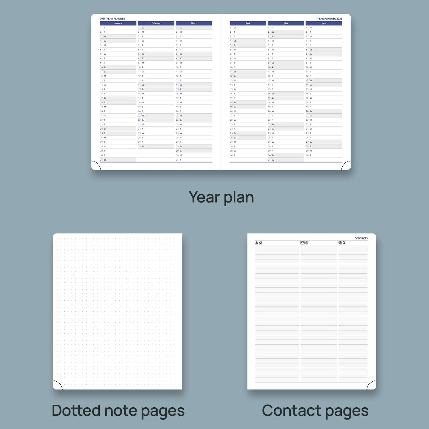 POPRUN Weekly Planner 2025-2026, 7.25'' x 8.5'', 15-Minute Hourly Appointment Book (July 2025-June 2026) with PU Leather Softcover, Monthly Tabs, Inner Pocket - Cornflower