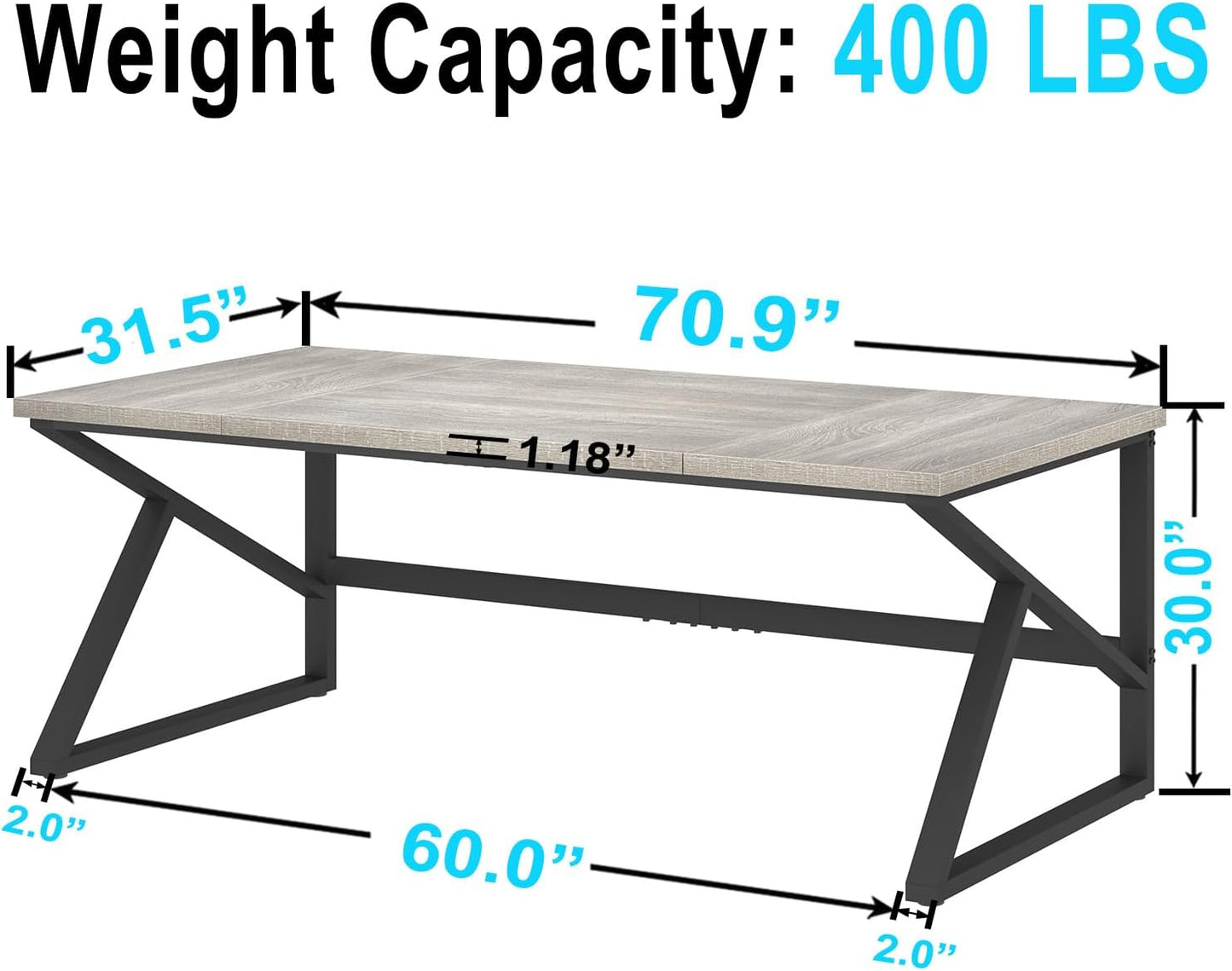 HSH 70 Inch Long Grey Desk, Large Home Office Computer Desk for 2 People, Industrial Wood and Metal Executive Work Writing Study Gaming Desk Table, Modern Bedroom Simple PC Laptop Desk Double Desk