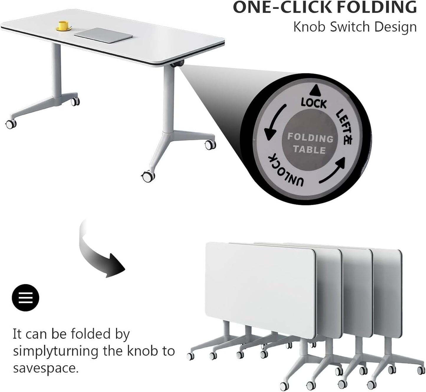 Conference Table Folding Conference Table, Modern Conference Room Table White Meeting Table Flip Top Large Mobile Training Table, Mobile Training Seminar Table for Office Classroom (4pack 70.8in)