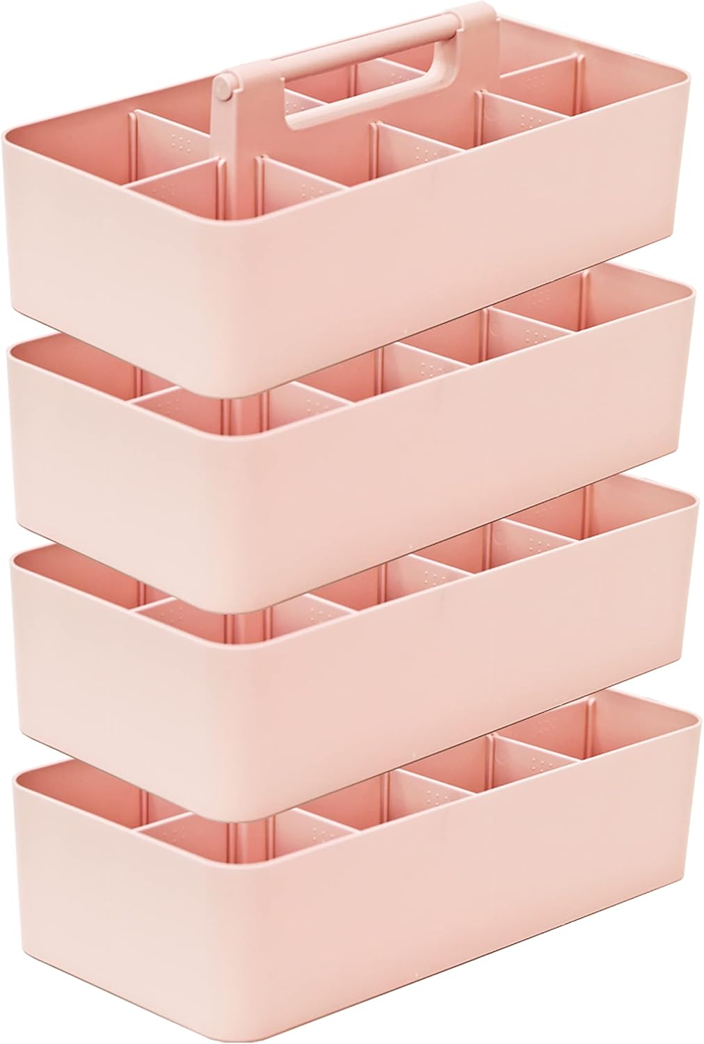 -Large Portable Caddy, DIY Dividers, 8 Compartments, School Home Business Organizer,Portable Basket with Handle Storage Organizer Modern Made in USA (4 PACK, Indie Pink)