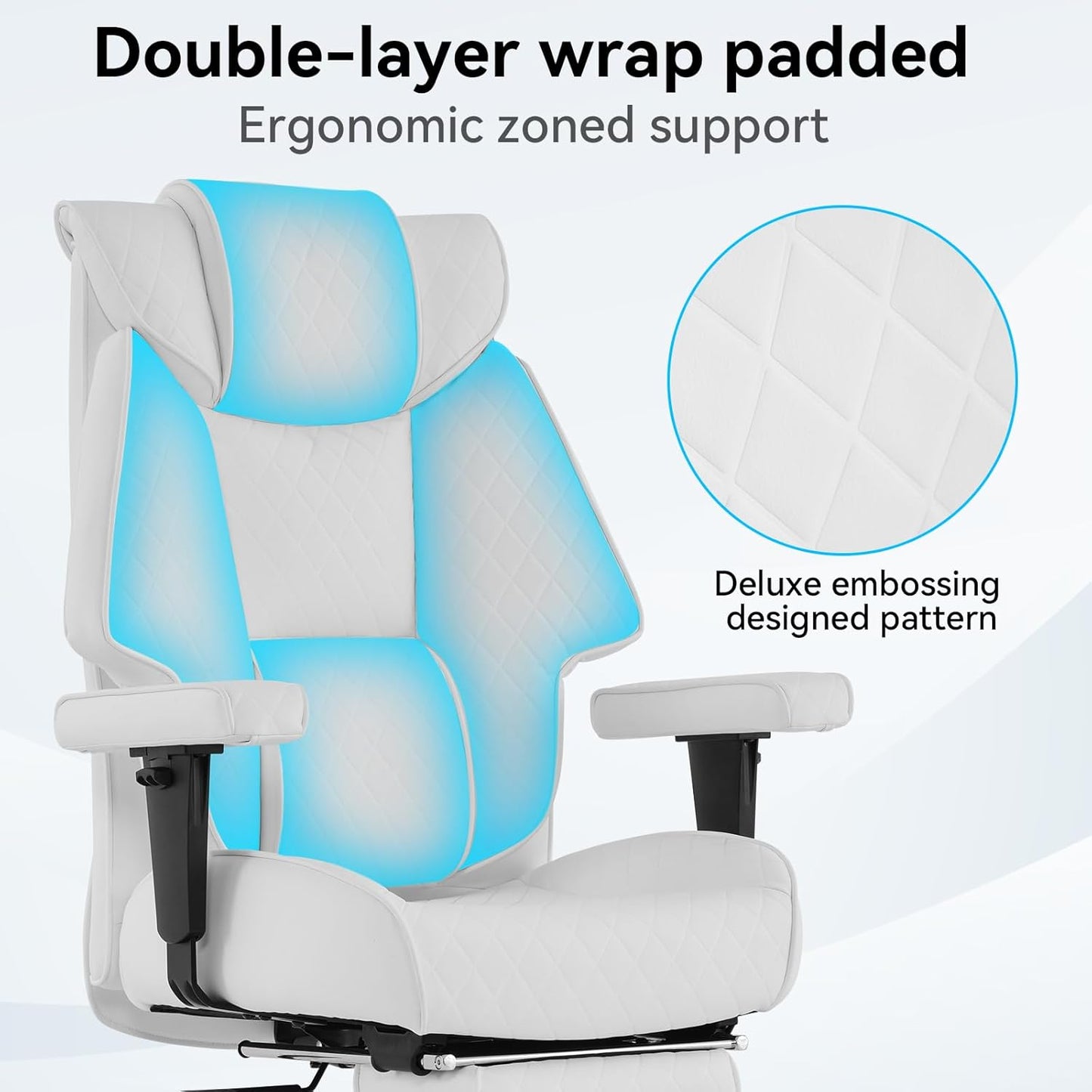 Big and Tall Office Chair with Footrest, PU Leather High Back Executive Office Chair 400lbs, Ergonomic Computer Chairs Lumbar Support for Heavy People (White)