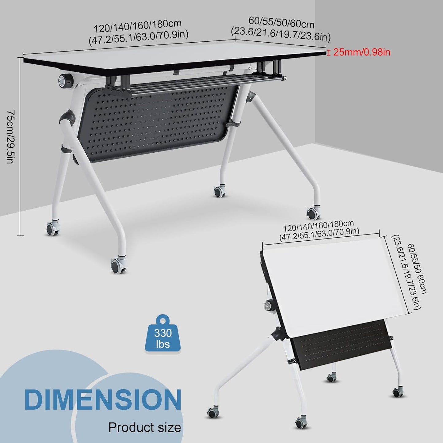 Conference Table, Folding Conference Room Tables, Mobile Training Tables with Silent Wheels, Large Rectangular Modular Seminar Table Office Computer Desks for Classroom White (6Pack L47.2in)