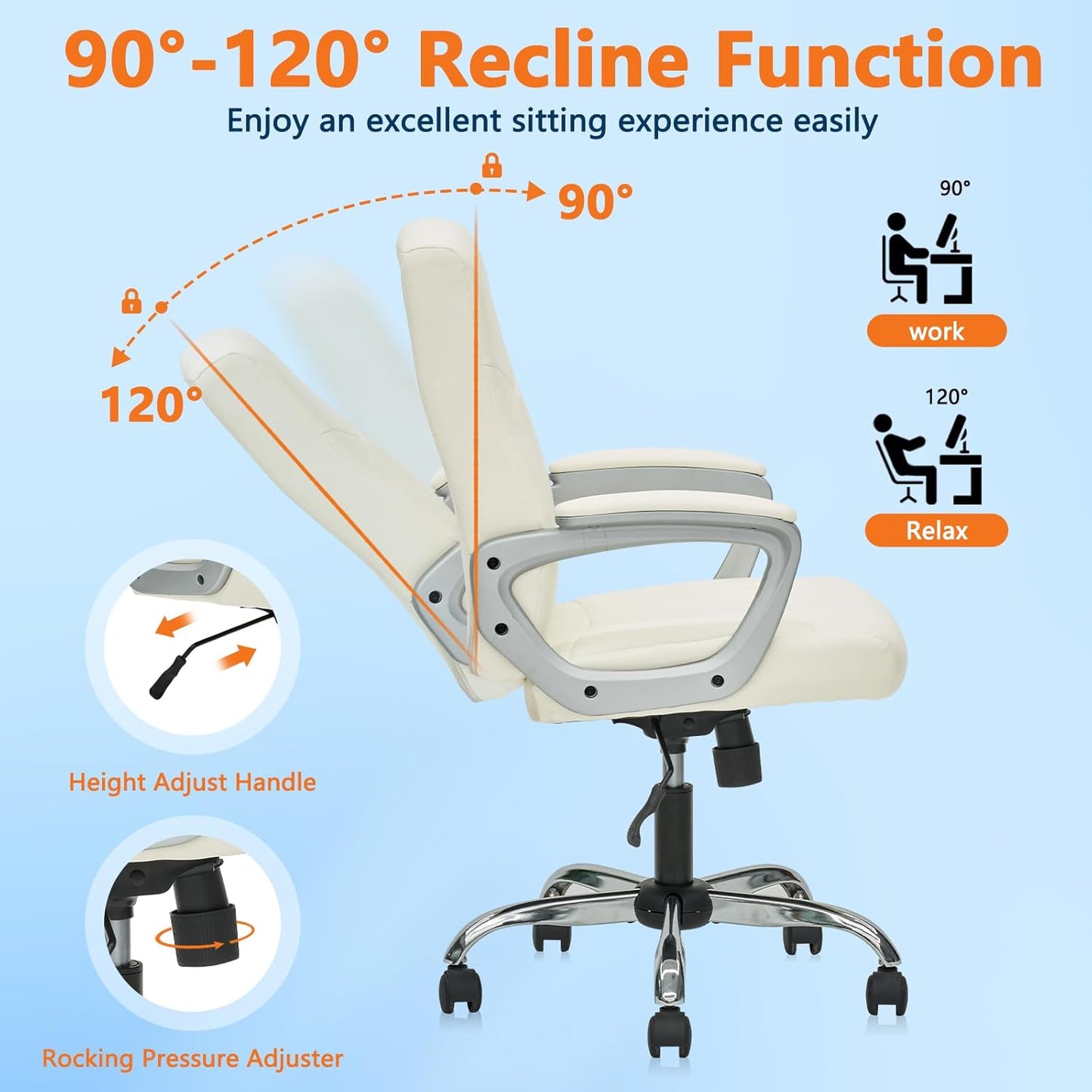 CLATINA Office Computer Desk Chair Executive Mid Back Chair Comfortable Ergonomic Managerial Chair Adjustable PU Leather Home Office Desk Chair Swivel, White 4PK