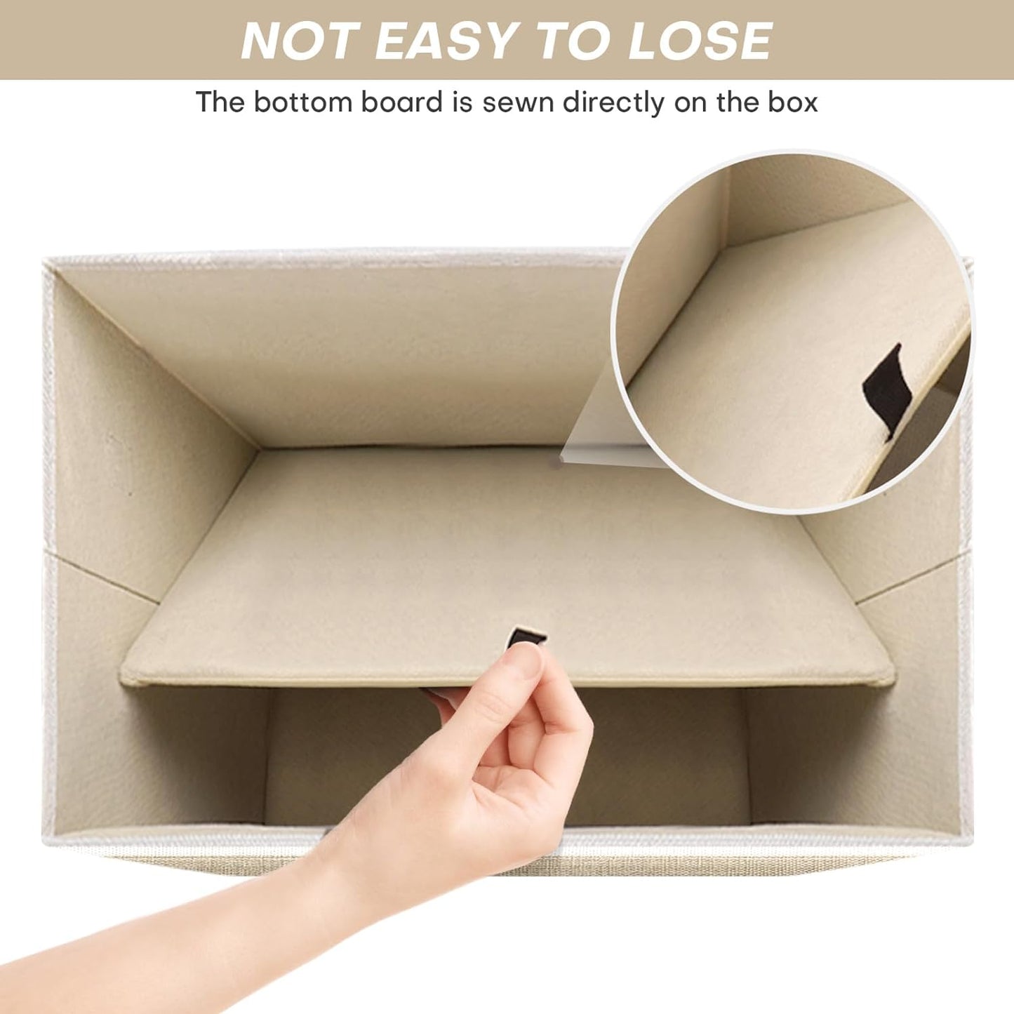 Large 17" 42 Quarts Collapsible Stackable Storage Bins with Lids [3-Pack] Foldable Fabric Linen Storage Boxes Cube, Closet Organizer Baskets with Label (16.7 x 12 x 12", Beige & White)