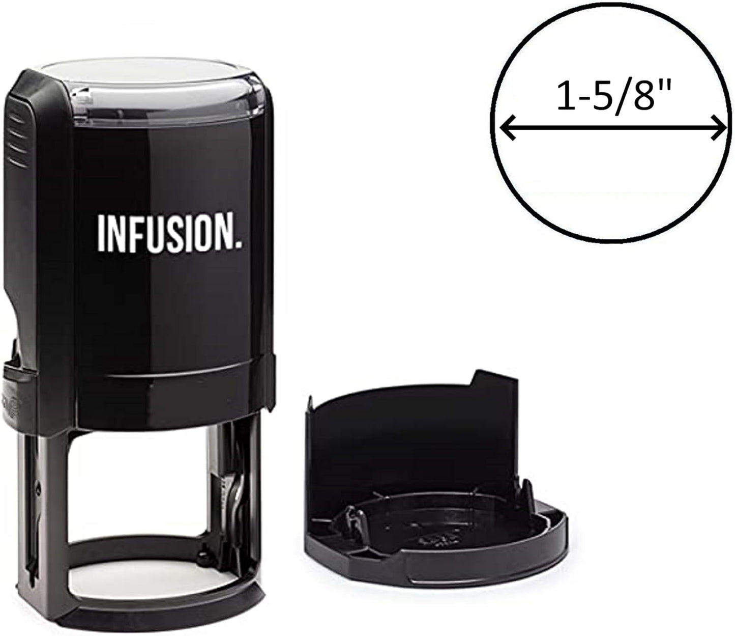 Infusion Custom Text Round Self-Inking Rubber Stamp (1-5/8" Diameter) - 1 Line of Text with Initial Line and Border