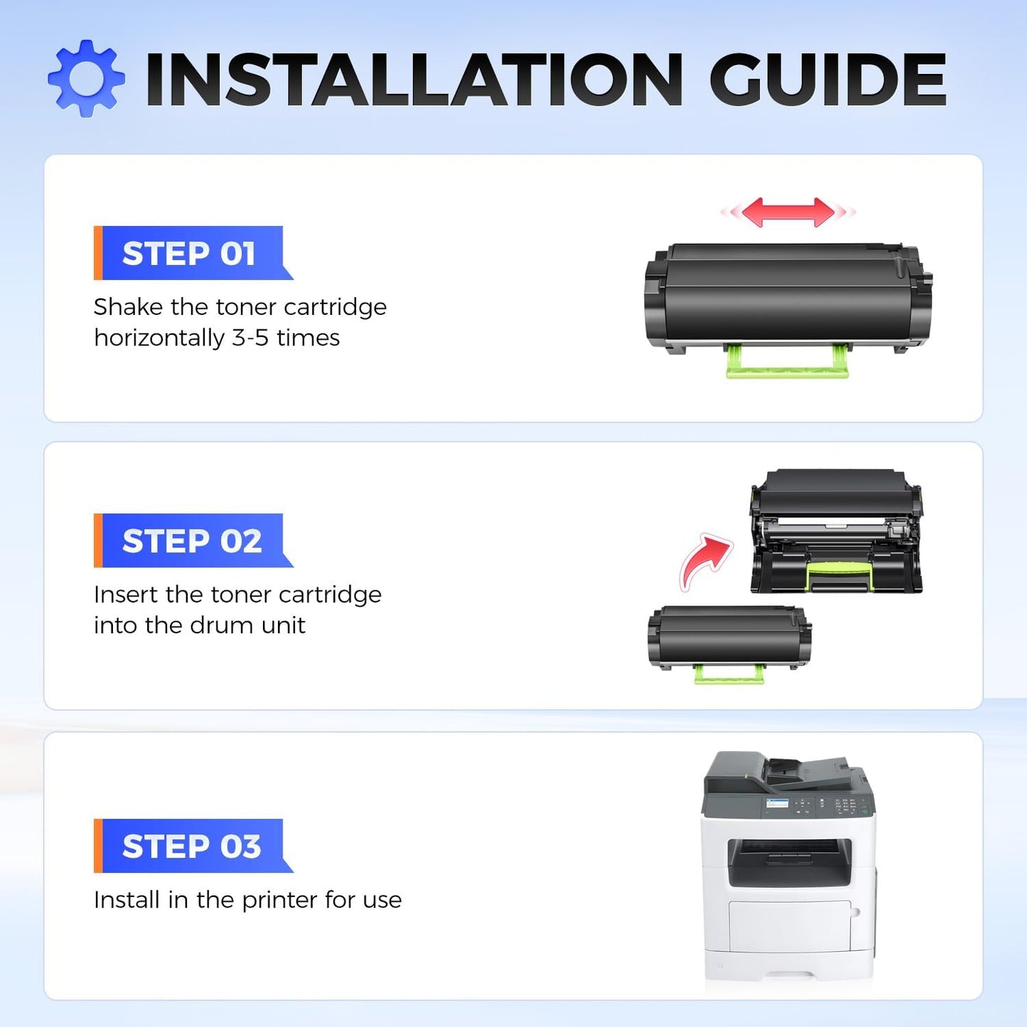 60F1H00 Black Toner Cartridge with chip 1-Pack Replacement Compatible with Lexmark MX310dn MX410de MX510de MX511de MX511dhe MX511dte MX610de MX611de MX611dhe MX611dte MX611dfe Laser Printer Ink Copier