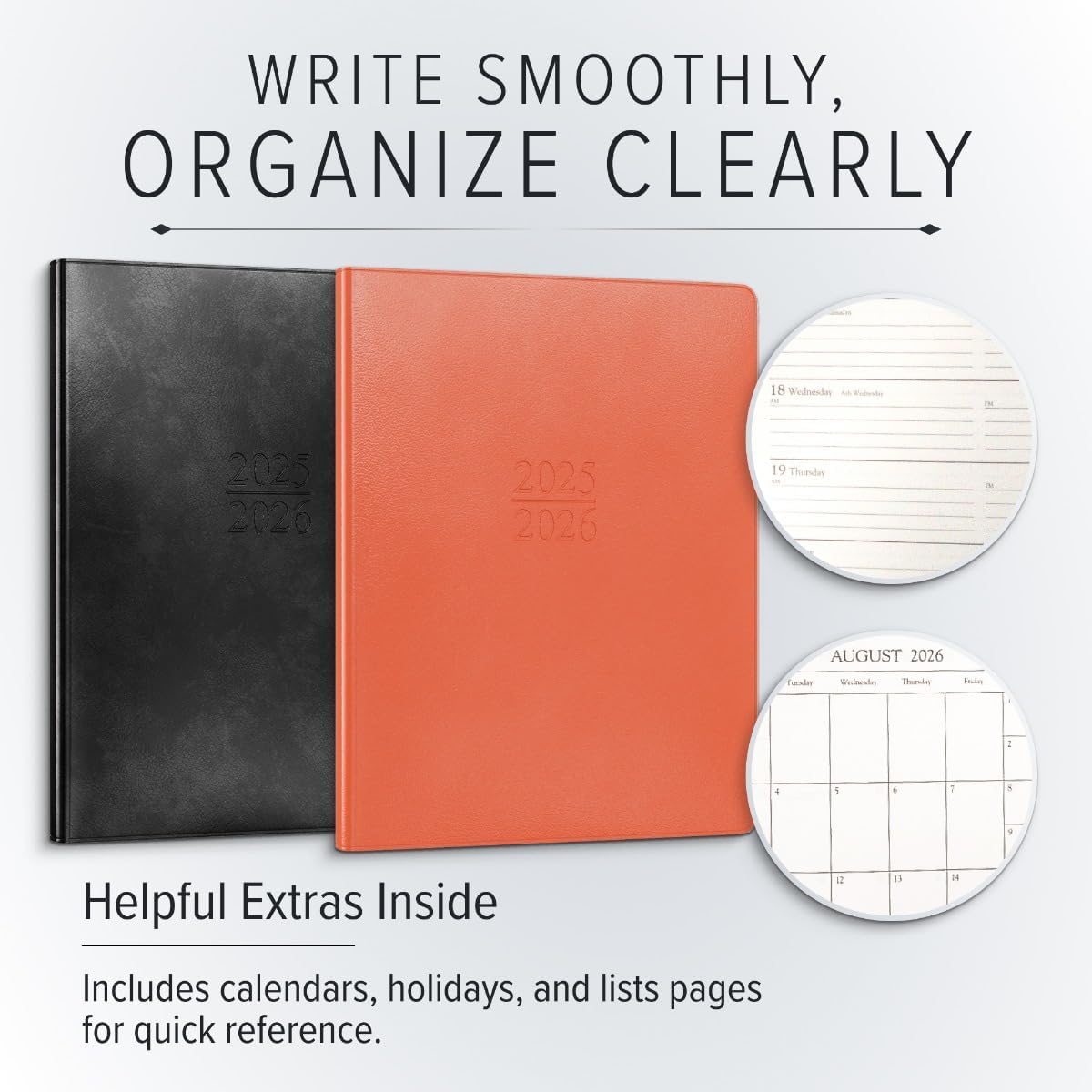 Gallery Leather Academic Planner 2025-2026, Teacher and Student Weekly Monthly Planner, Elegantly Bound Calendar with Gold-Gilded Page Edges, 18 Months - Acadia Navy - US Air Force - 9x7"