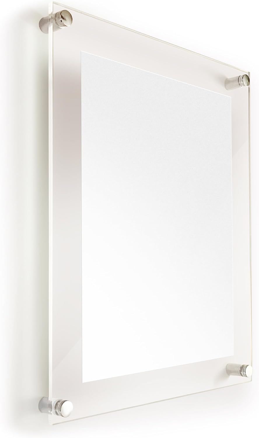 11" x 13.5", Modern Acrylic Wall Mount Signholder for 8.5" x 11" Media, Thick Standoff Frame, .75" Off Wall, Shiny/Silver .5" Standoffs, Horizontal/Vertical, Easy Install, Economical & Stylish