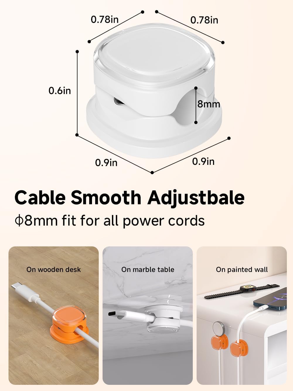 Magnetic Cable Clips, Adjustable Cord Holder Management, Adhesive Wire Keeper Organizer for Home Office Desk Phone PC Car Wall Desktop Nightstand Appliance (9-PCS White & Orange)