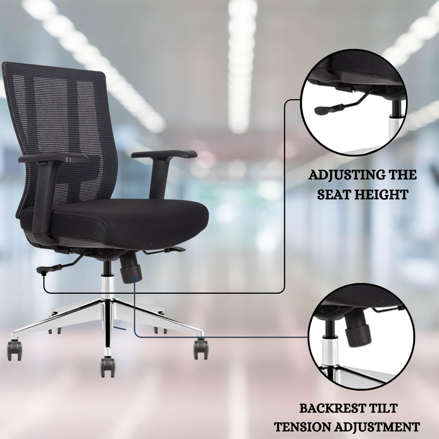 Ergonomic Conference Room Chair Mesh Back with Seat Slide - Adjustable Lumbar Support Computer Desk Chair Height Adjustable Arms -5-Star Polished Aluminum Base Home Office Chair (Pack of 8)