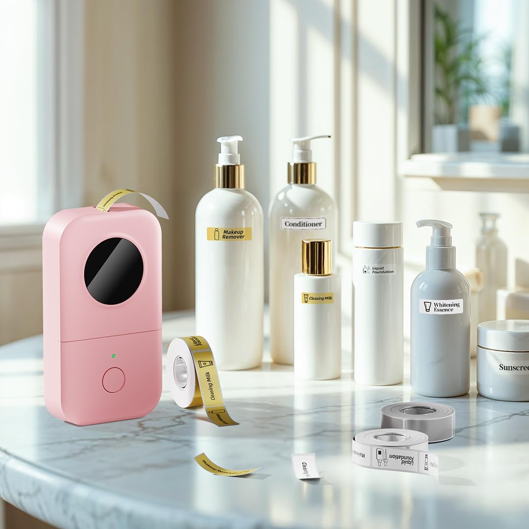 Phomemo D30 Label Maker Machine with 3 Tapes - White Clear Gold Labels, Portable Handheld Bluetooth Mini Label Maker Printer, Multiple Templates for Smartphone Thermal Small Label Printer Rechargeable