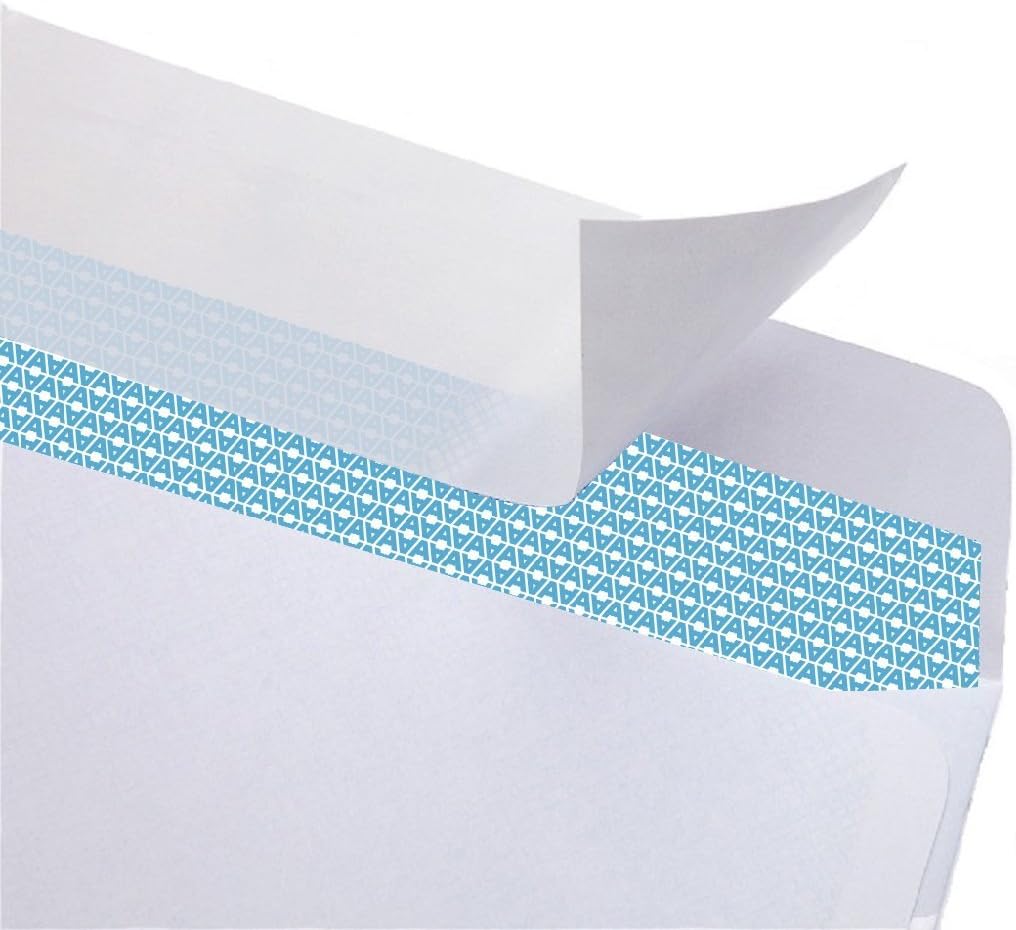 Aimoh 500#10 Custom Printed Security Tinted Self-Seal Envelopes - Personalized with Logo and Address/Return Address Imprinted -Size 4-1/8 X 9-1/2" -White -24 LB -Box of 500 Count (7-34010-500)