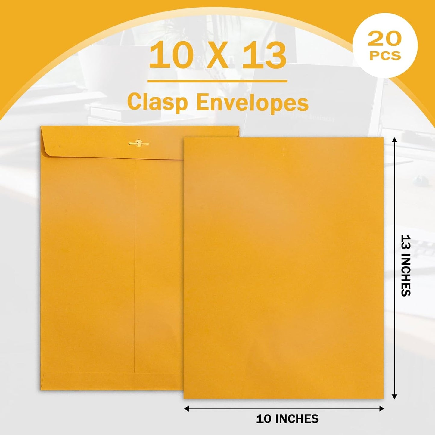 10x13 Clasp Envelopes 20 Pack, Goefun Large Brown Yellow Manilla Envelopes 10x13 with Clasp and Gummed Seal for Office - 100GSM Kraft Paper