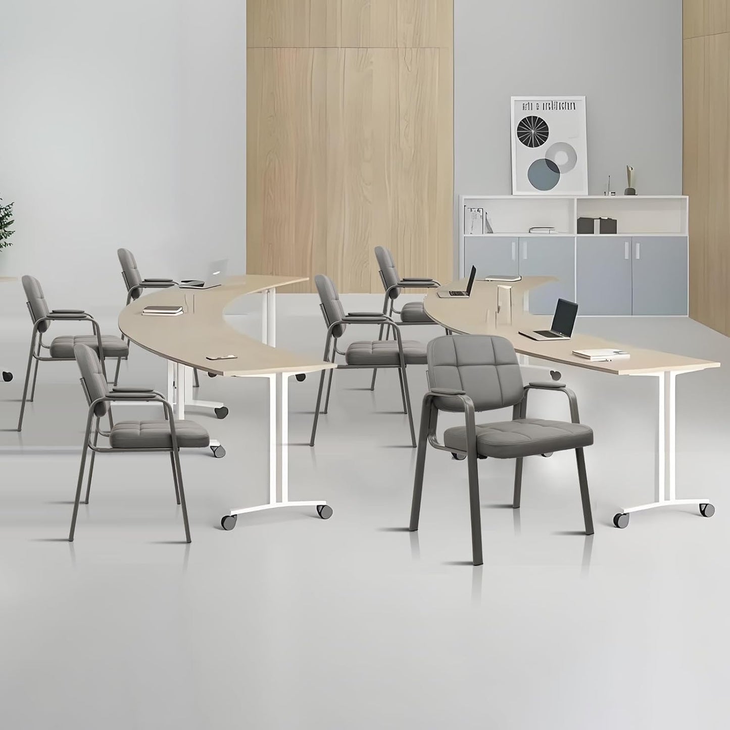 CLATINA Waiting Room Guest Chair with Bonded Leather Padded Arm Rest for Office Reception and Conference Desk(Grey 4 Pack)